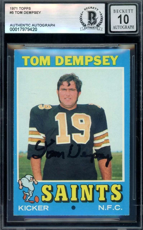 Tom Dempsey Gem Mint 10 Beckett BAS Signed 1971 Topps Autograph - Image 1 of 1