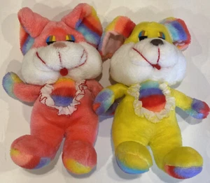 Vintage Young Date Plush Puppy Dog Kitty Cat Stuffed Soft Toy Bright Rainbow - Picture 1 of 10