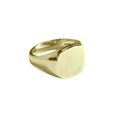 9ct Solid Yellow Gold Cushion Pinky Signet Rings UK Hallmarked Heavy 12x11mm 375 - Image 1 of 4