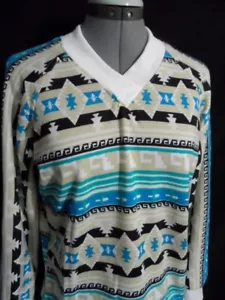 Neu Azteken Southwestern Jersey Strick V-Ausschnitt Pullover Oberteil M türkis schwarz Tunika LS - Bild 1 von 5