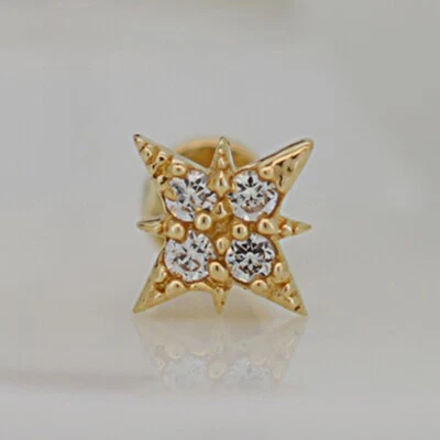 14k Solid Gold North Star with Zircon Internally Threaded Labret - Image 1 of 4
