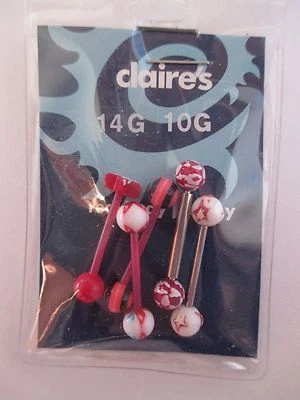 M2 B Estrella Roja Raya 5 10g 14g 5/8 Acero Quirúrgico LENGUA BARRA CUERPO BISUTERÍA Foto 1 de 3