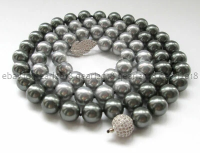 Silver Gray South Sea Shell Pearl Round Beads Necklace 14-50'' 8/10/12/14mm - Image 1 of 4