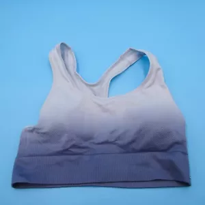 Victorias Secret Sports Bra Medium Blue Ribbed Pullover Seamless Lightly Lined - Picture 1 of 8