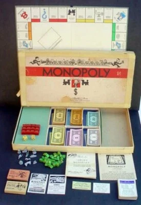 VINTAGE 1946 MONOPOLY WHITE BOX Wood Hotels Houses PARKER BROS GAME # 9 Complete - Image 1 of 4