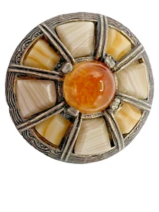 Vintage Miracle Shield BROOCH faux carnelion AGATE signed - Picture 1 of 6