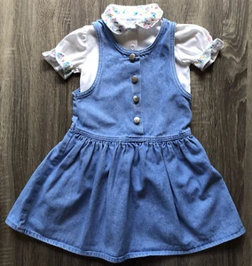 Vintage OshKosh B’Gosh Toddler Girl Bib Dress 2-Piece Outfit Size 4T - Picture 1 of 9