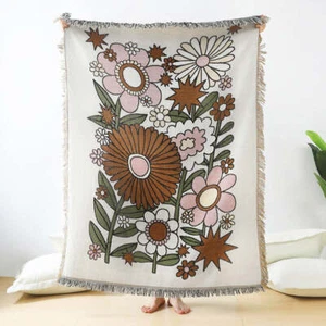 Floral Colourful Woven Throw Blanket | Picnic Blanket | Beach Throw 130 X 160 CM - Picture 1 of 3