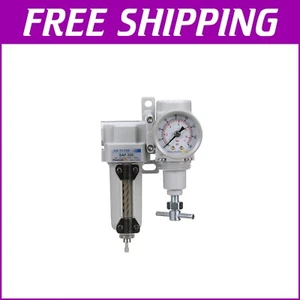 1/4" NPT Compressed Air Filter Regulator with Metal Bowl & Pressure Gauge Setup - Picture 1 of 9