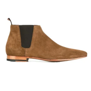 Mens British Style Pull On Chelsea Ankle boots Real Suede Leather Western Cowboy - Picture 1 of 33