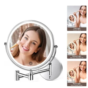 8" Rechargeable Wall Mounted Lighted Makeup Mirror, Magnifying Mirror 1x/10x - Picture 1 of 9