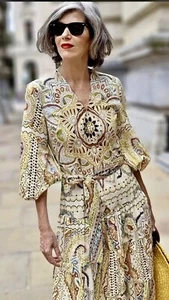 ✩Lovely *ZARA* V Neck Long Sleeves Multi Print Tiered Cotton Skirt Dress XS✩ - Picture 1 of 15