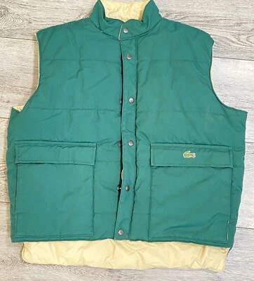 Lacoste Puffer Vest Jacket Mens Large Green Khaki Tan Coat Nerdcore Vintage - Image 1 of 4