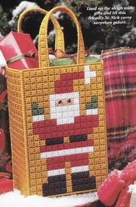CHRISTMAS MOSAIC SANTA BAG + MY LITTLE WAGON -- PLASTIC CANVAS PATTERNS - Picture 1 of 2