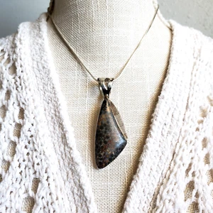 DESERT ROSE TRADING DTR Vintage Sterling Silver Pendant Large Jasper Boho Agate - Picture 1 of 9