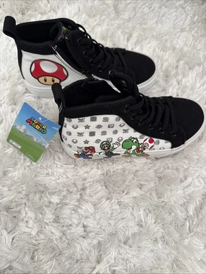 Super Mario bros Sneakers Boys Size 13 New With Tags Zip Up Slide In Shoe - Изображение 1 из 4