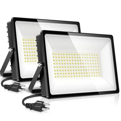 Paquete de 2 luces de inundación LED de 100 W para exteriores, cable de alimentación de 12000 LM 4 PIES con enchufe de EE. UU., IP6... Foto 1 de 4