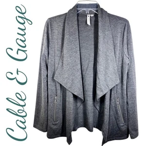 CABLE AND GAUGE OPEN FRONT CARDIGAN SWEATER JACKET CHARCOAL GRAY, SMALL - Picture 1 of 7
