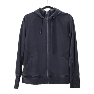 Athleta Triumph Sweater Womens Medium Hooded Thumbholes Zip Up Black 486251-00 - Image 1 of 4