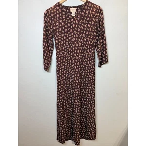 April Cornell Women's Prairie Dress Size XXS Brown Floral Shift V-Neck - Picture 1 of 6