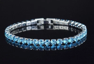7Ct Round Simulated Topaz Tennis Women's Bracelet White Gold Plated - Image 1 of 4
