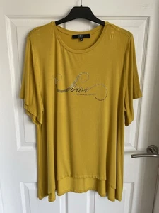 Ladies Yellow Mustard Star By Julien Macdonald Short Sleeve Top Size 20 - Picture 1 of 16