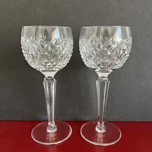 EUC VTG Waterford Crystal Alana Diamond Wine Goblets Glasses Set of 2 Ireland - Picture 1 of 11