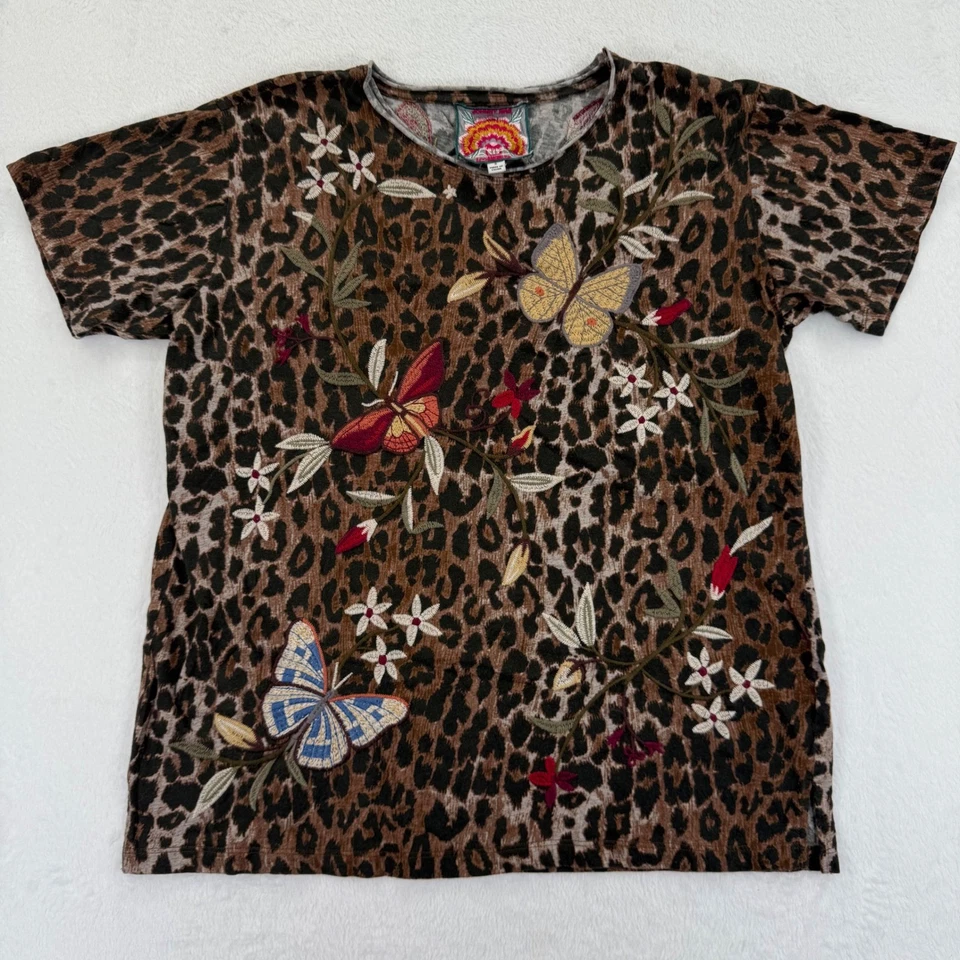 Los Angeles Leopard Print Butterfly Embroidered T-Shirt - Size S - Image 1 of 4