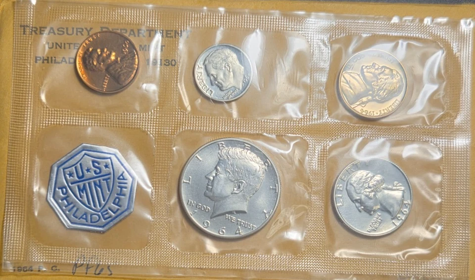 1964 US Proof Set - FIRST YEAR Kennedy Half Dollar 90% Silver - OGW - Image 1 of 4