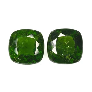 4.97 Cts MATCHING PAIR SEDUCTIVE CUSHION (8 x 8 mm)GREEN NATURAL CHROME DIOPSIDE - Picture 1 of 7