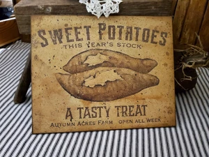 OLD PRIMITIVE VINTAGE STYLE THANKSGIVING SWEET POTATOE AUTUMN ACRES FARM SIGN - Picture 1 of 11