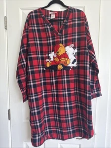 Vintage Disneyland Winnie The Pooh Pajama Nightgown Red Plaid Intimates One Size - Picture 1 of 8
