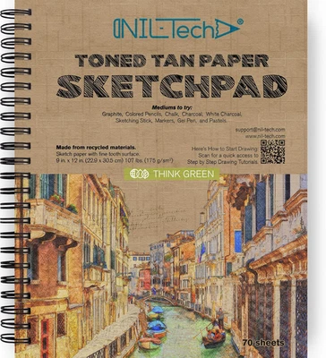 70 Sheets Premium Toned Tan Sketchbook - 9X12 Inches (107Lb/175Gsm) Spiral Bound - Image 1 of 4