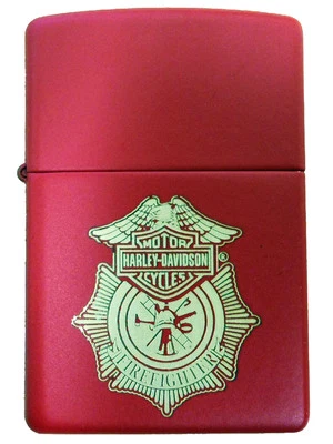 Encendedor Zippo Harley Davidson Firefighter rojo mate a prueba de viento NUEVO RARO Foto 1 de 2