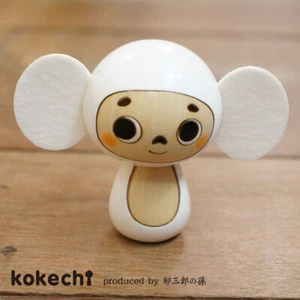 Cheburashka Kokeshi japanischer Stil Ornament Usaburos Enkelkind Handarbeit weiß - Bild 1 von 3