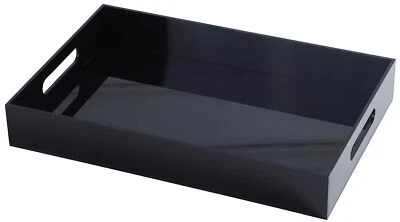 Acrylic Serving Tray Black 16x12" Handles Breakfast Tea Butler Coffee Table - Image 1 of 4