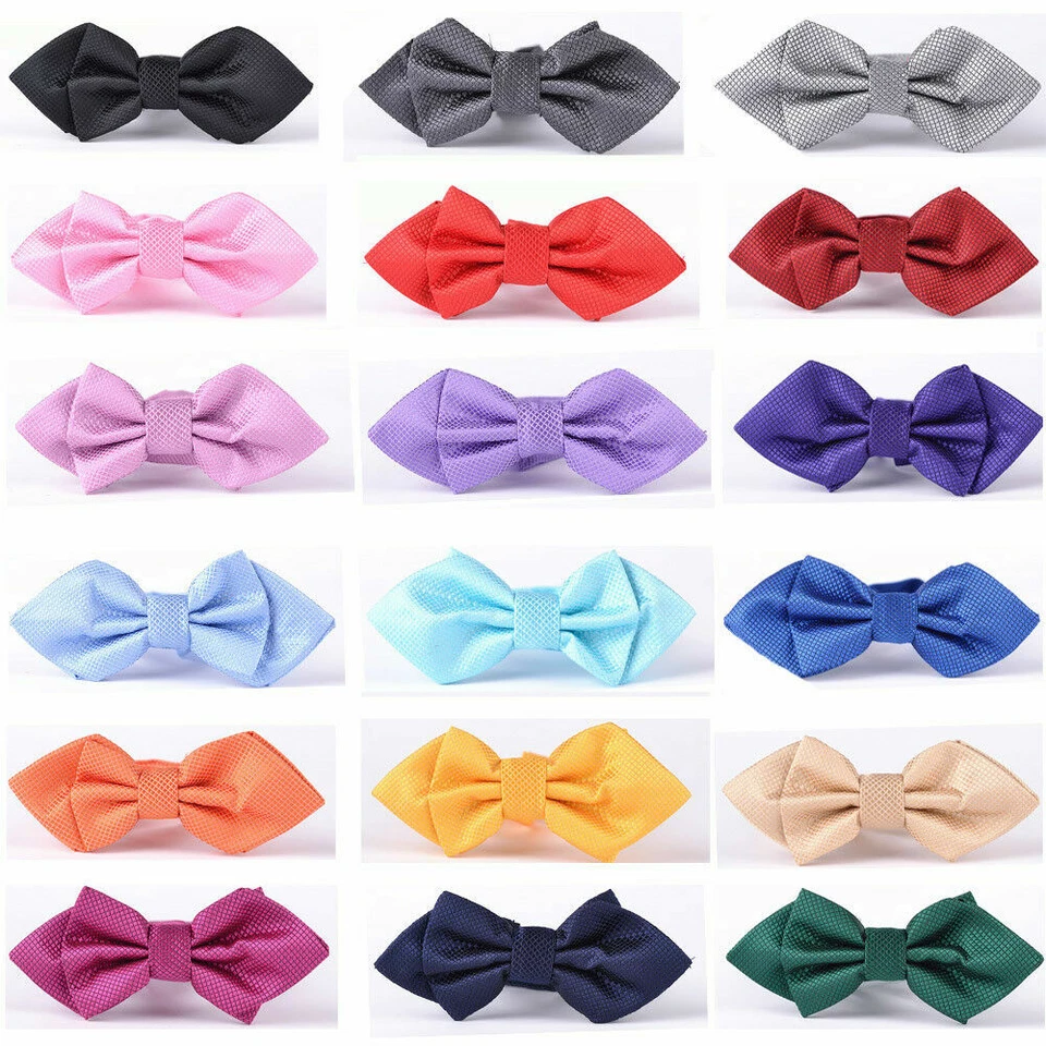 Men's Solid Grids Diamond Tip Bow Tie Wedding Party Formal Pre-tied Bowties  - Image 1 of 1