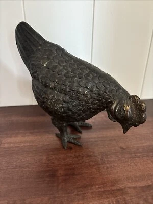 Antiguo pájaro pollo japonés de bronce principios del siglo XX finales del período Meiji Foto 1 de 4