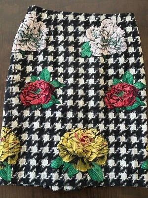 Falda lápiz midi con patrón floral y pata de gallo de Sara Campbell, talla 4. Nuevo con etiquetas Foto 1 de 4