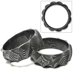 Anello di fidanzamento e matrimonio Damasco completo fatto a mano acciaio tagliente unisex 1 pz - Foto 1 di 2