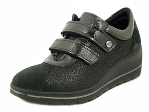 Scarpe Donna Comfort con Zeppa e Strap in Pelle e Tessuto Elsticizzato Nero IMAC - Foto 1 di 5