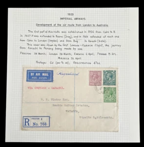1929 KGV GB First Flight Cover To Malacca Malaya: Karachi Imperial Airmail BIAP5 - Picture 1 of 3