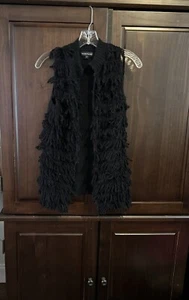 Rampage Yarn Fringe Sweater Black Vest Hook And Eye Closure XS - Picture 1 of 9