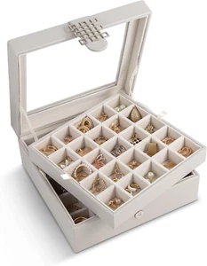 Earring Organizer - Classic 50 Section Jewelry Box/Case/Holder for Earrings, Rin - Picture 1 of 12