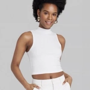 Wild Fable Women's XXS Tiny Tank Top White Sleeveless Mock Turtleneck Crop New - Picture 1 of 3