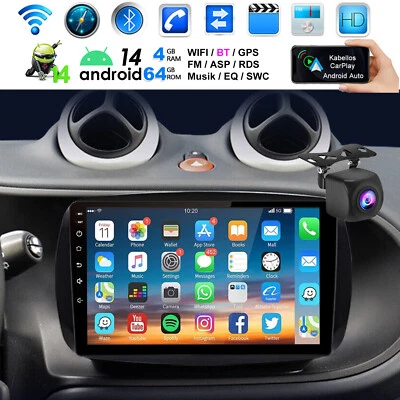 Für Mercedes Benz Smart Forfour Fortwo 453 Autoradio Android 14 GPS Navi RDS KAM - Bild 1 von 4