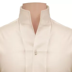 Camisa de cuello alto beige 100 % algodón para hombre cuello alto abierto boda novio conjunto - Imagen 1 de 14