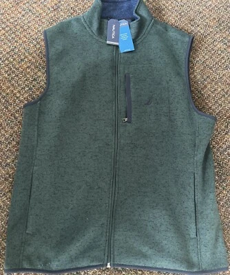 NAUTICA MENS BAYOU GREEN SLEEVELESS SWEATER/FLEECE VEST LARGE NWT - Image 1 of 4
