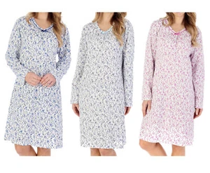 Slenderella Ladies Ditsy Floral Jersey Cotton Nightdress Long Sleeve Nightie - Picture 1 of 37