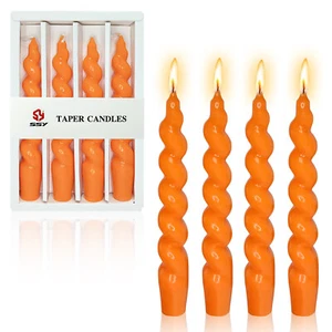 4-Pack Spiral Candles 7.5" Elegant Orange Tapered Table Decor Dinner Candles - Picture 1 of 7